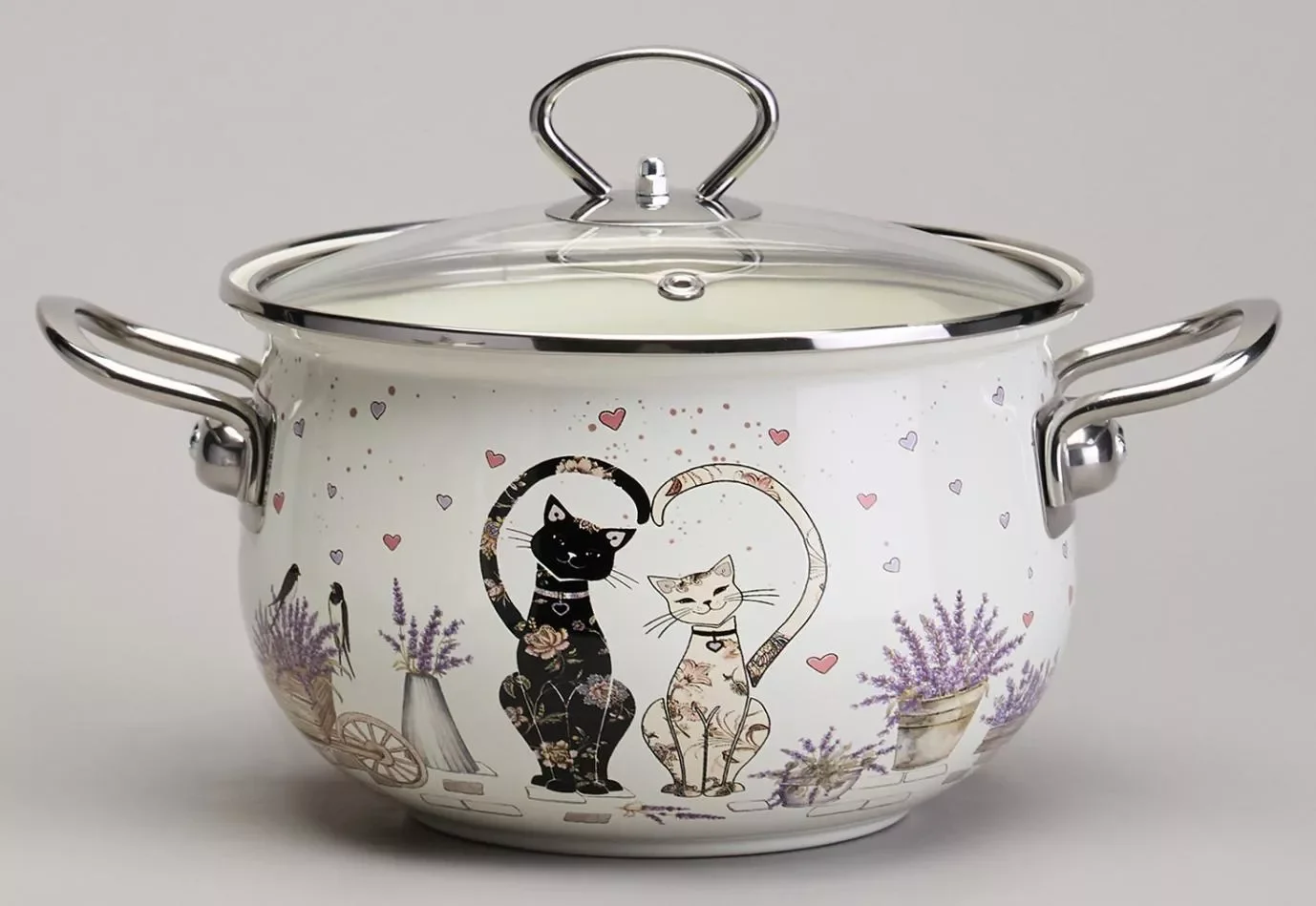 НАБОР КАСТРЮЛЬ ЭМАЛИРОВАННЫЙ, СЕРИЯ "LAVENDER CATS" 4ПР. 2,0/2,8Л ДИА.18/20СМ
