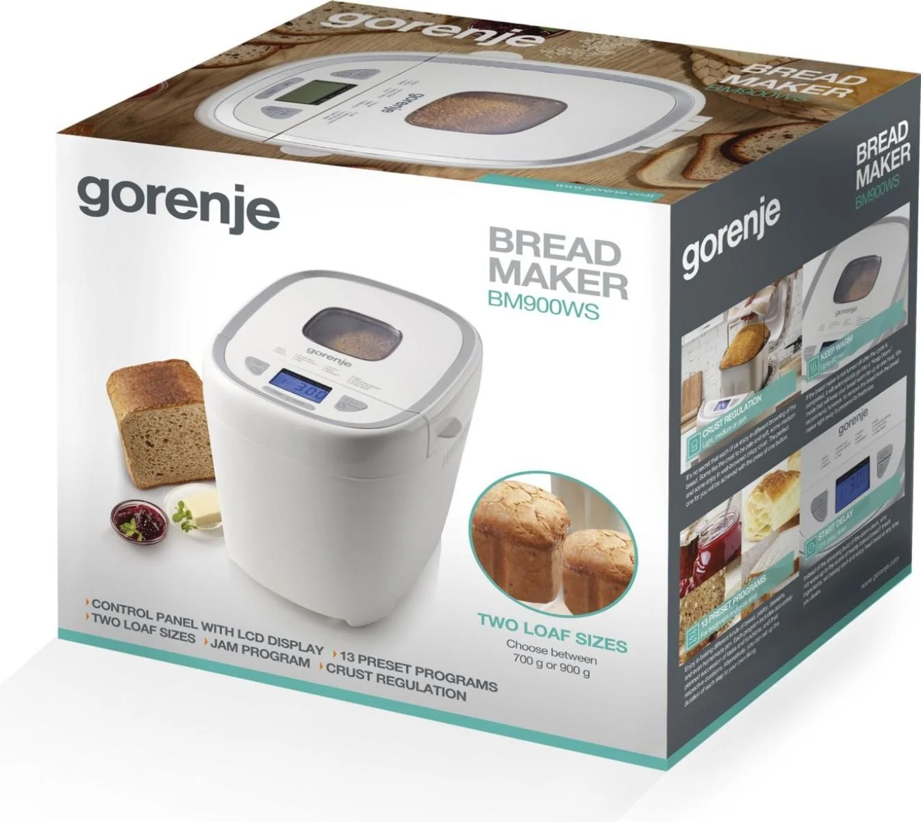 Хлебопечь Gorenje BM900WS 600 Вт, 12 программ, LCD дисплей, 270х290х355 мм.