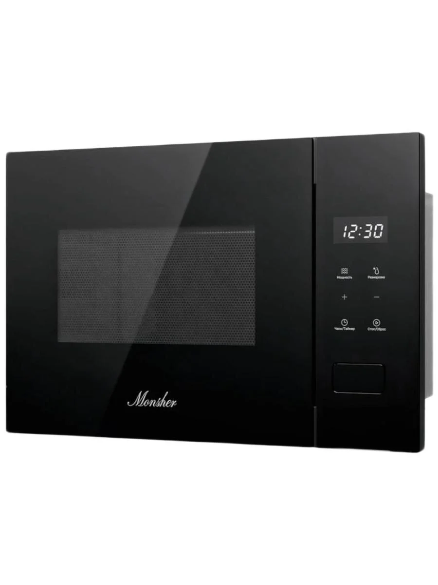 Встраиваемая микроволновая печь MONSHER MMH 1115 Noir, High-Tech, 15 л, мощность 600 Вт, 5 уровней мощности, размораживание, сенсорное управление, чер