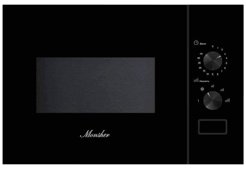 Встраиваемая микроволновая печь MONSHER MMH 1115 Noir, High-Tech, 15 л, мощность 600 Вт, 5 уровней мощности, размораживание, сенсорное управление, чер