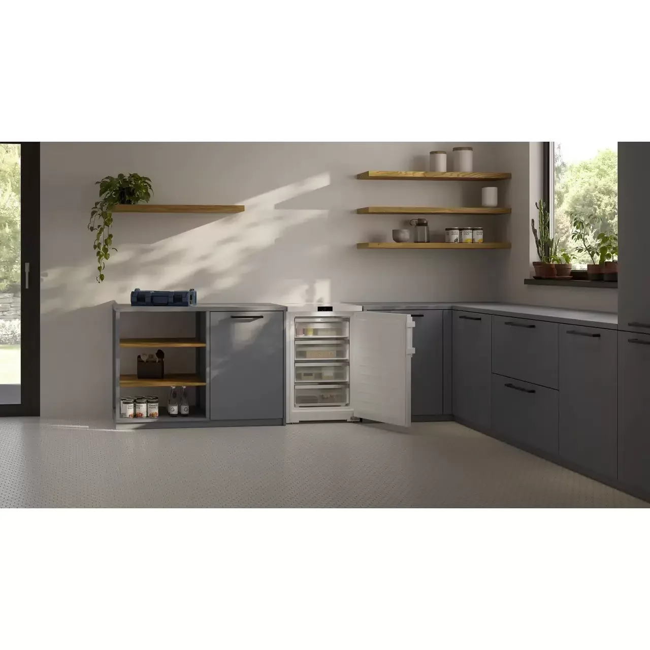 Встраиваемая морозильная камера Liebherr Pure, высота 82-88 см, door-on-door, SmartFrost, сенсорная электроника за дверью.