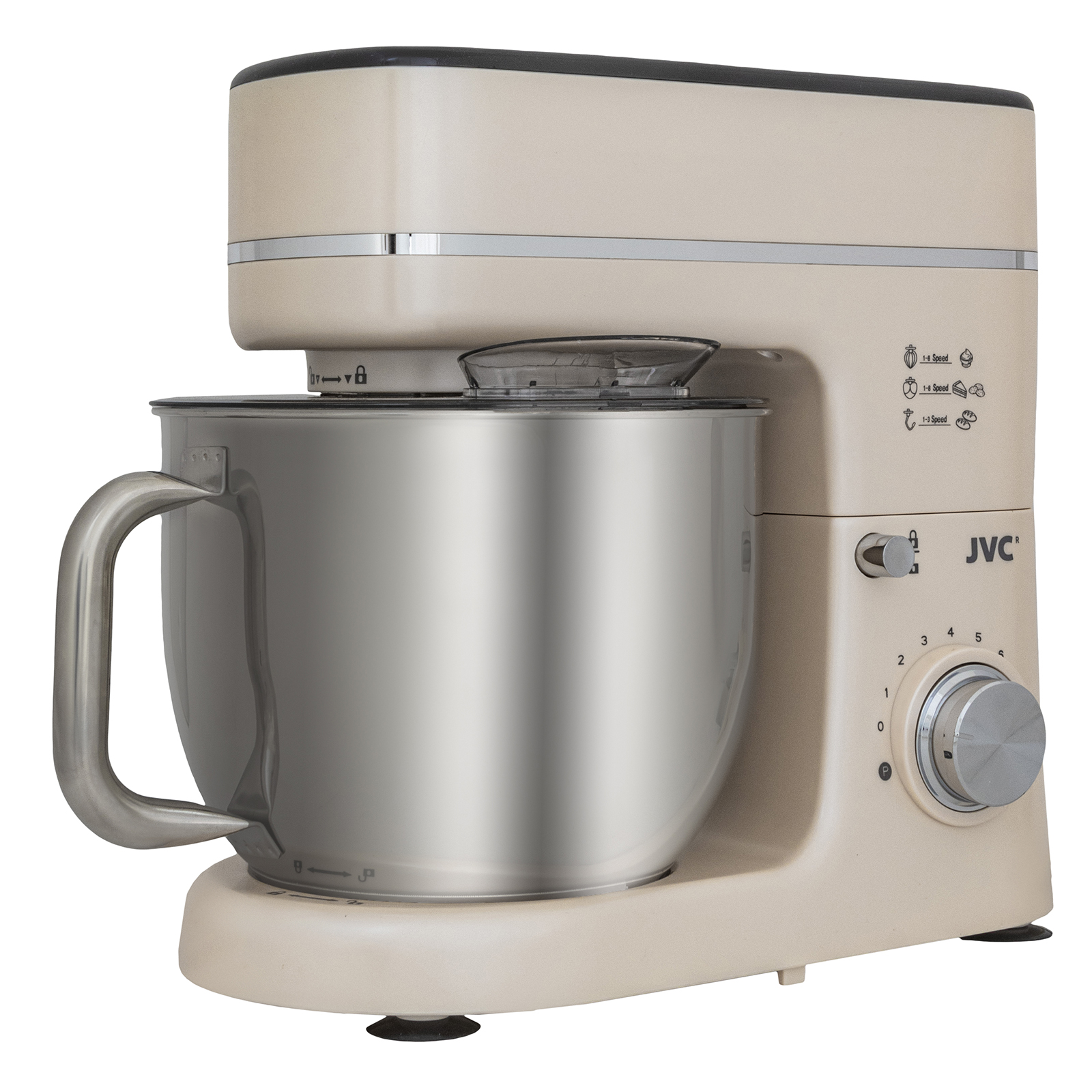 Миксер-тестомес JVC JK-MX517 beige, 2000Вт, 5,5/4,5л, 8 скоростей, дисплей