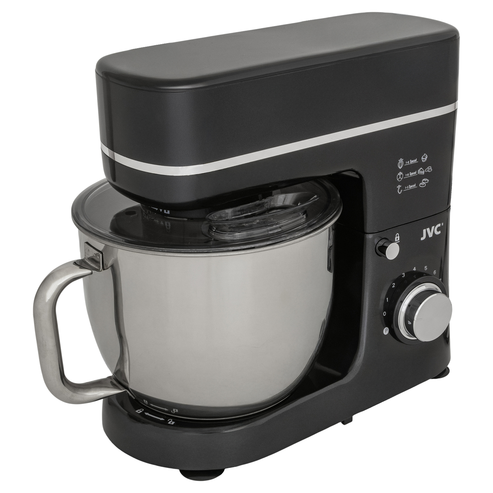 Миксер-тестомес JVC JK-MX518, черный, 2000Вт, 5,5/4,5л, 8 скоростей, дисплей