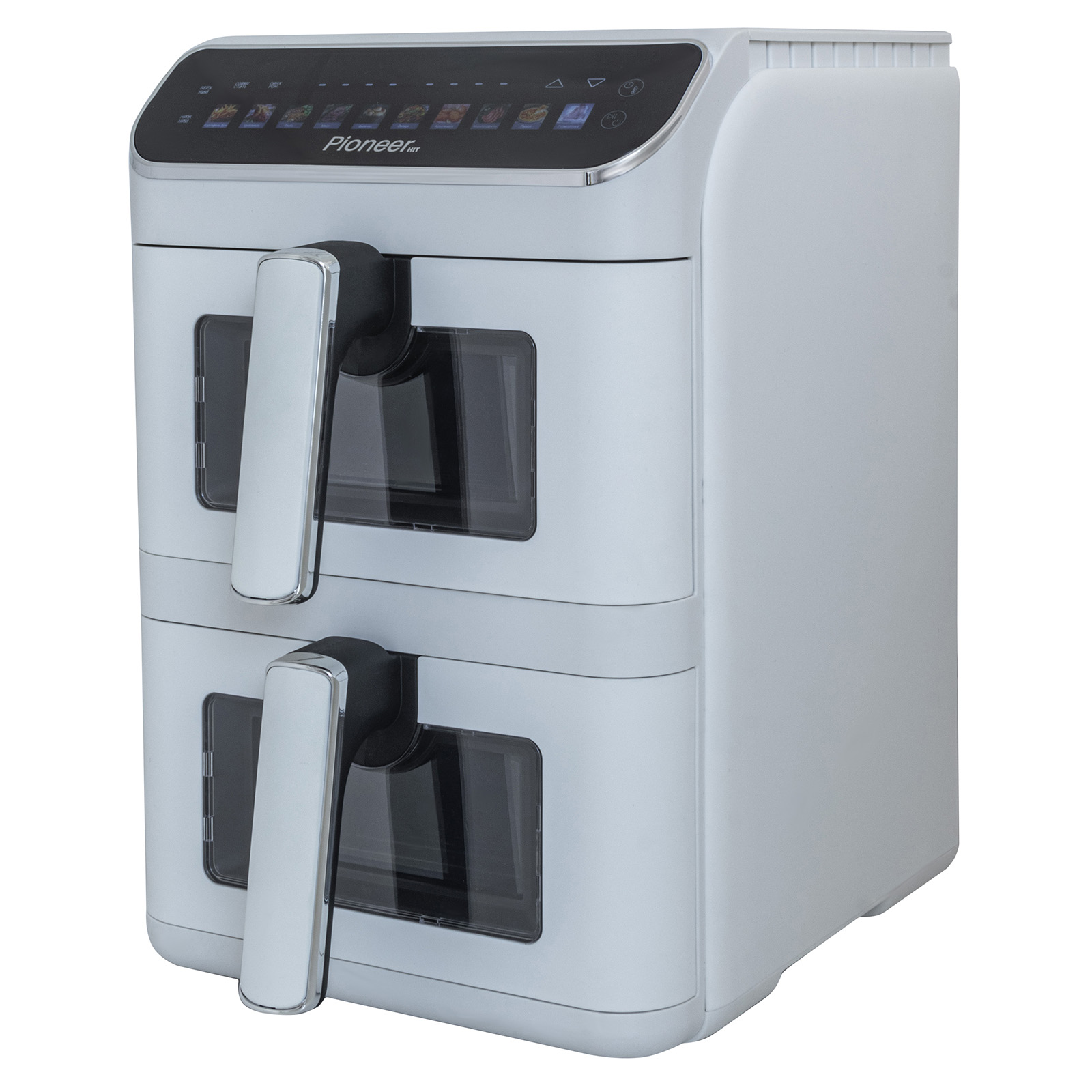 Аэрогриль Pioneer SM560D white, с двумя чашами, 1700+1700Вт, 6+6л, 80-200°С, 12программ, электронное