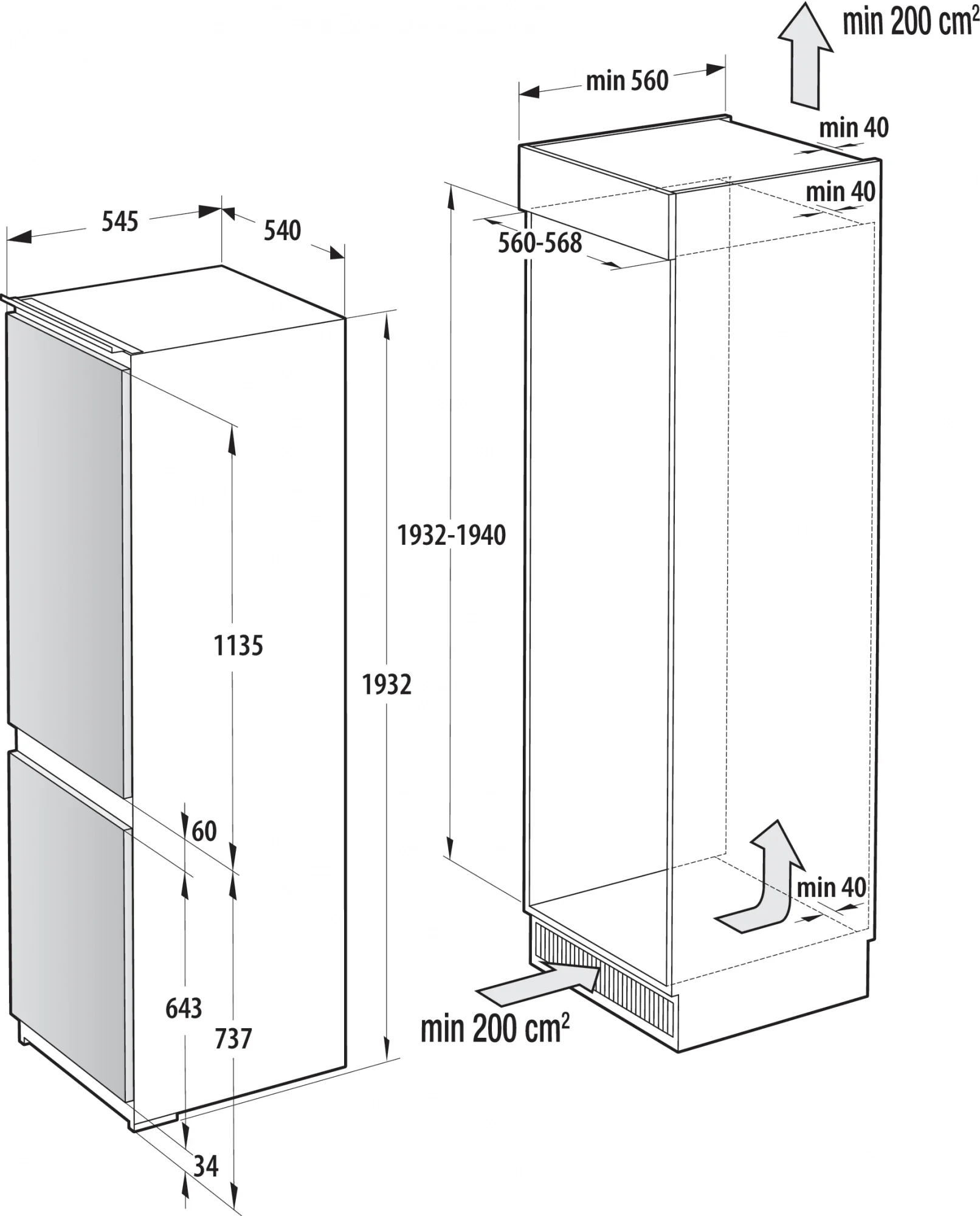 Встраиваемый двухкамерный холодильник Gorenje NRKI517141