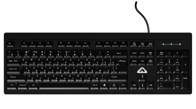 Клавиатура проводная БЕШТАУ КЛ104РУ (SG) (104 клавиши, USB, 1,8 м, цвет русской/латинской раскладки белый/белый, лазерная гравировка, черная/МИНПРОМТО