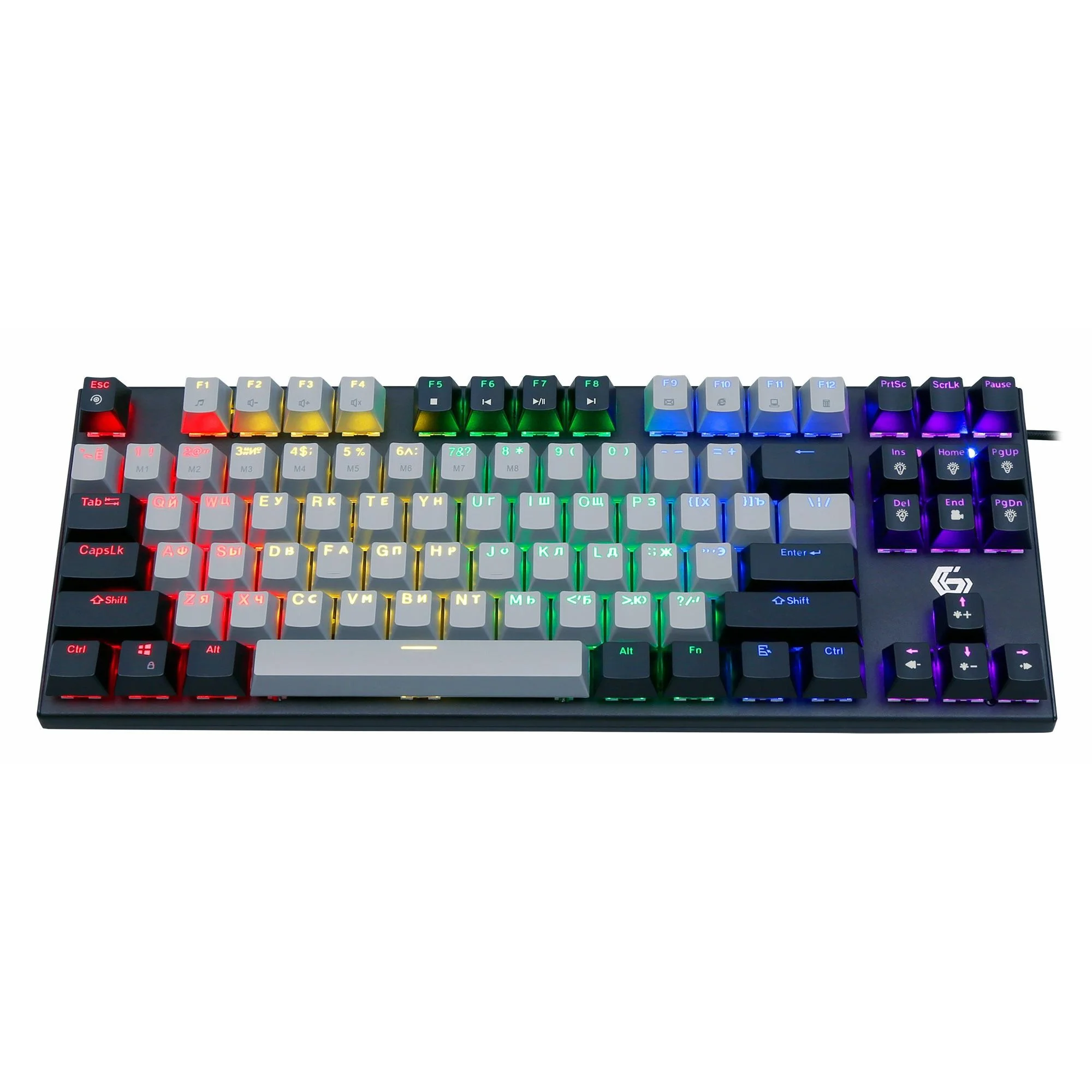 Клавиатура проводная механическая Gembird KB-G600, 87кл, Rainbow, красн.свитчи, 1.8м, черная