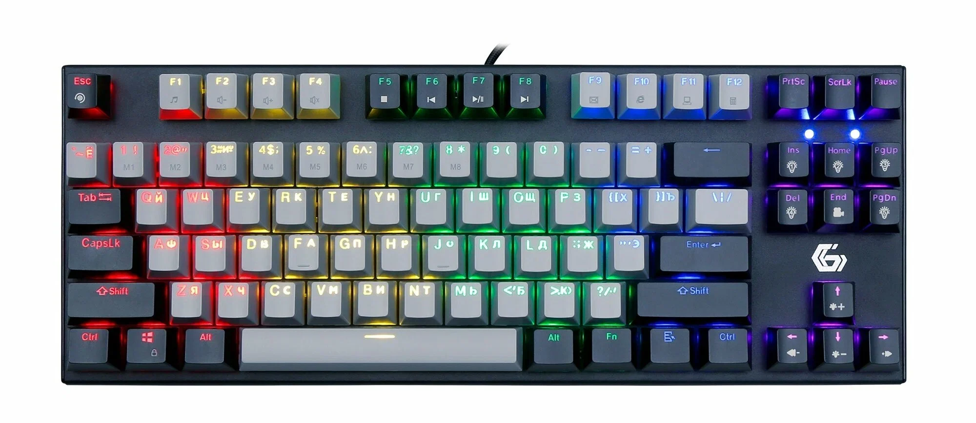 Клавиатура проводная механическая Gembird KB-G600, 87кл, Rainbow, красн.свитчи, 1.8м, черная