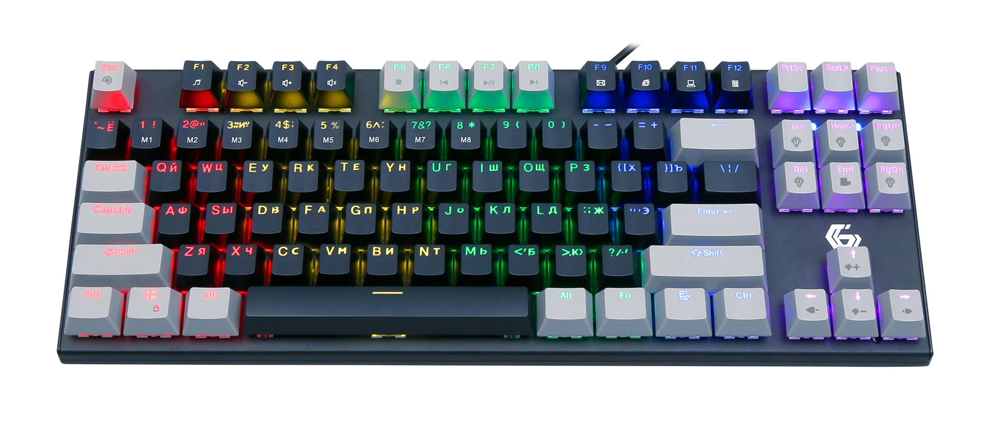 Клавиатура проводная механическая Gembird KB-G600, 87кл, Rainbow, красн.свитчи, 1.8м, черная