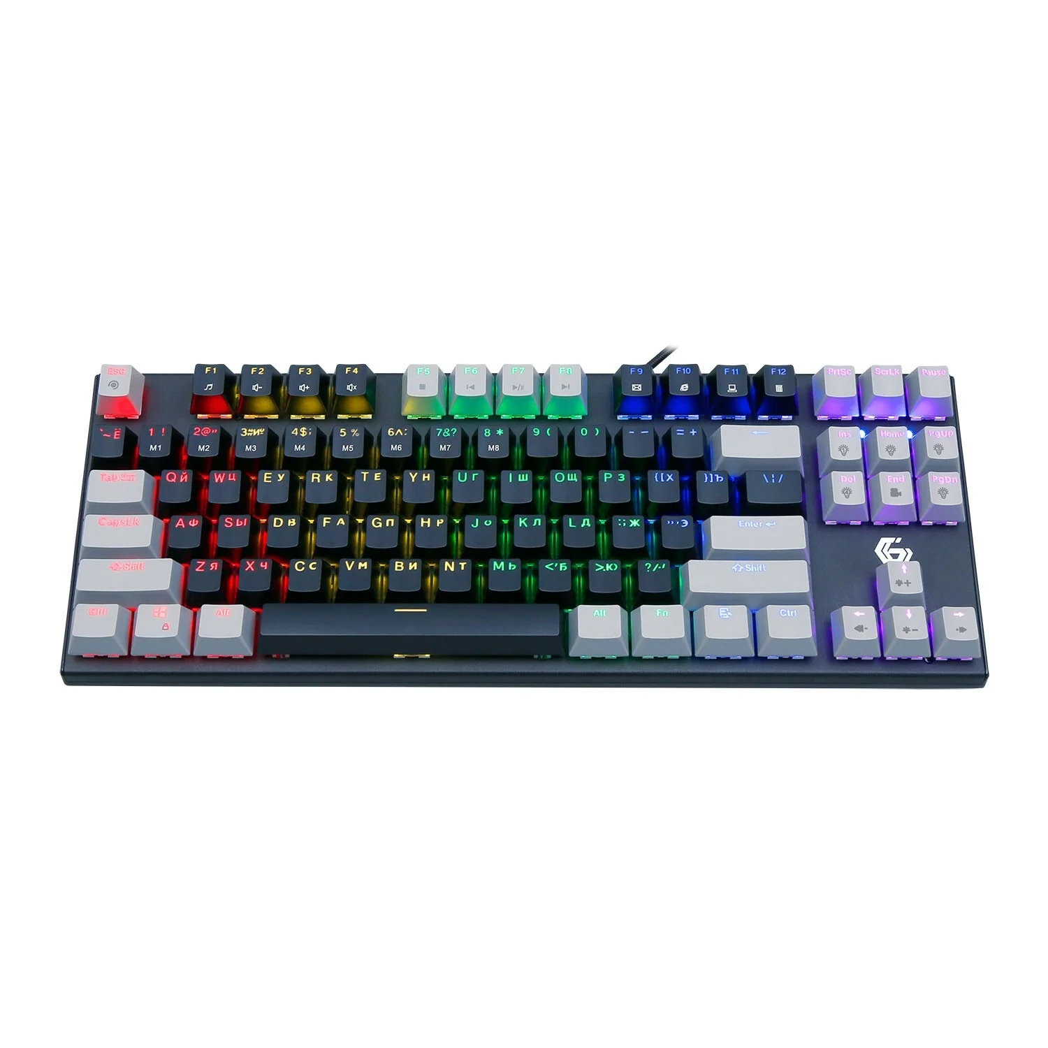 Клавиатура проводная механическая Gembird KB-G600-1, 87кл, Rainbow, коричн.свитчи, 1.8м, черная