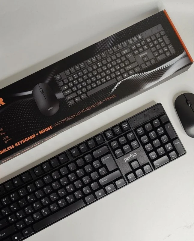 Клавиатура и мышь беспроводные Perfeo (PF_B3406) NEAR, USB: клав-ра 104 кн. + мышь 3 кн., 1000 DPI, черный