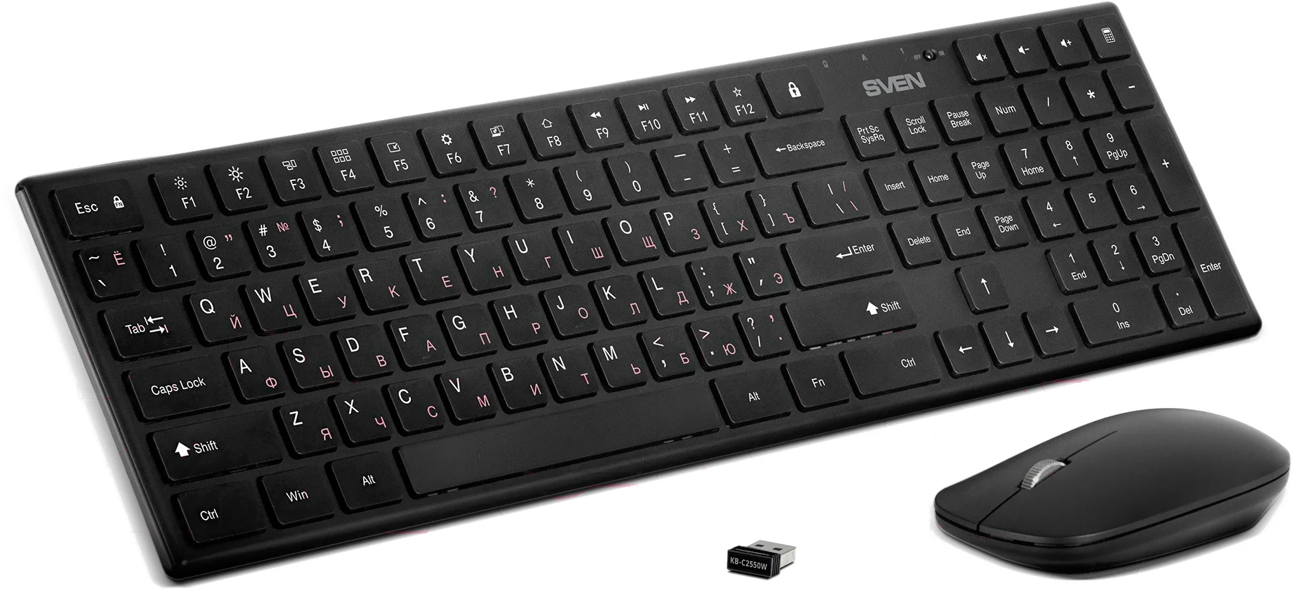 Комплект беспроводной SVEN ножничная клавиатура + мышь KB-C2550W черный (109 кл.,12Fn, 1000DPI, 2+1 кл.)