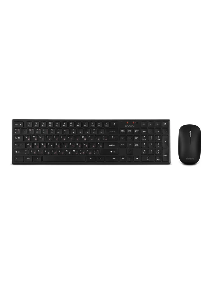 Комплект беспроводной SVEN ножничная клавиатура + мышь KB-C2550W черный (109 кл.,12Fn, 1000DPI, 2+1 кл.)