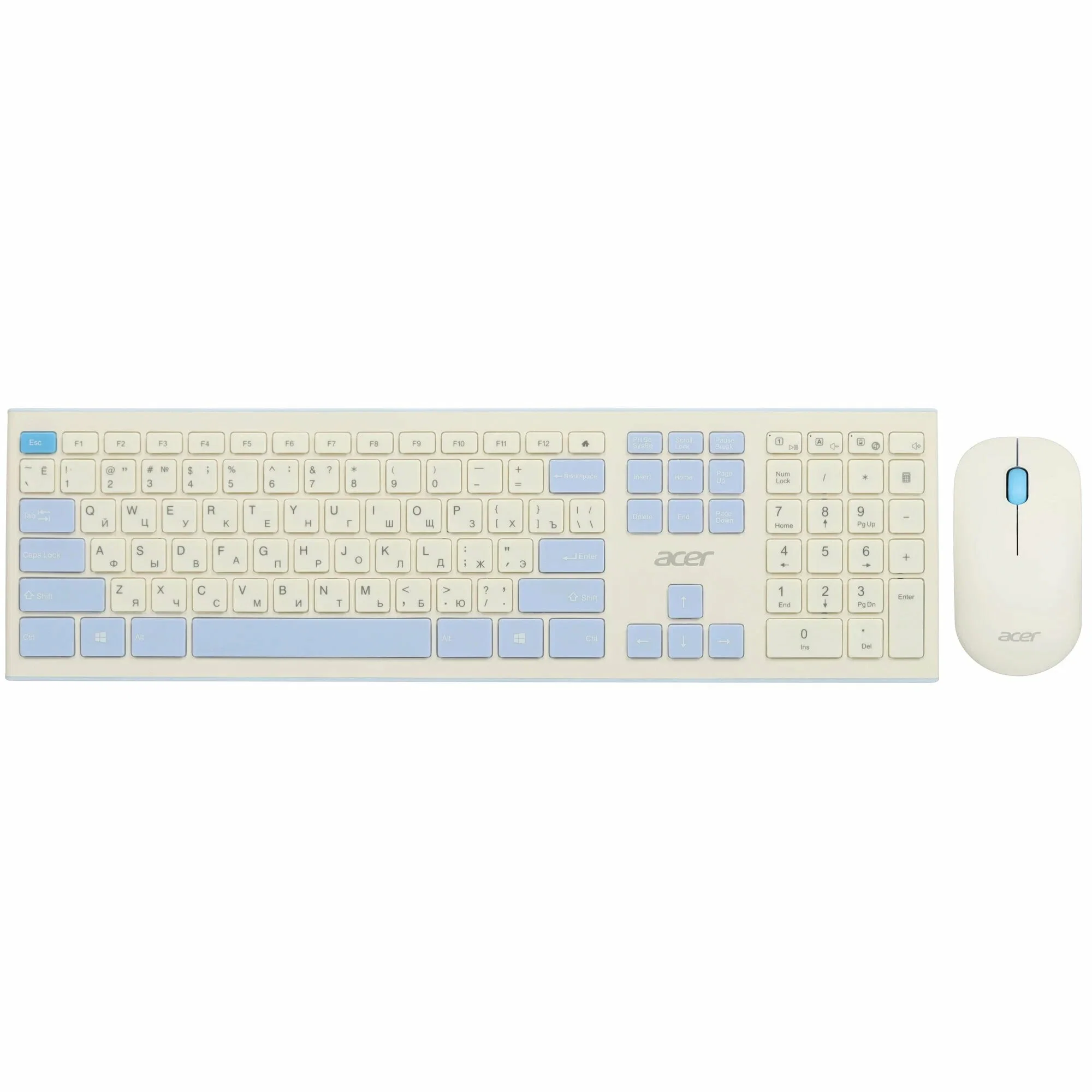 Комплект клавиатура + мышь Acer OCC205 беспроводной USB, 1200 dpi, белый/голубой
