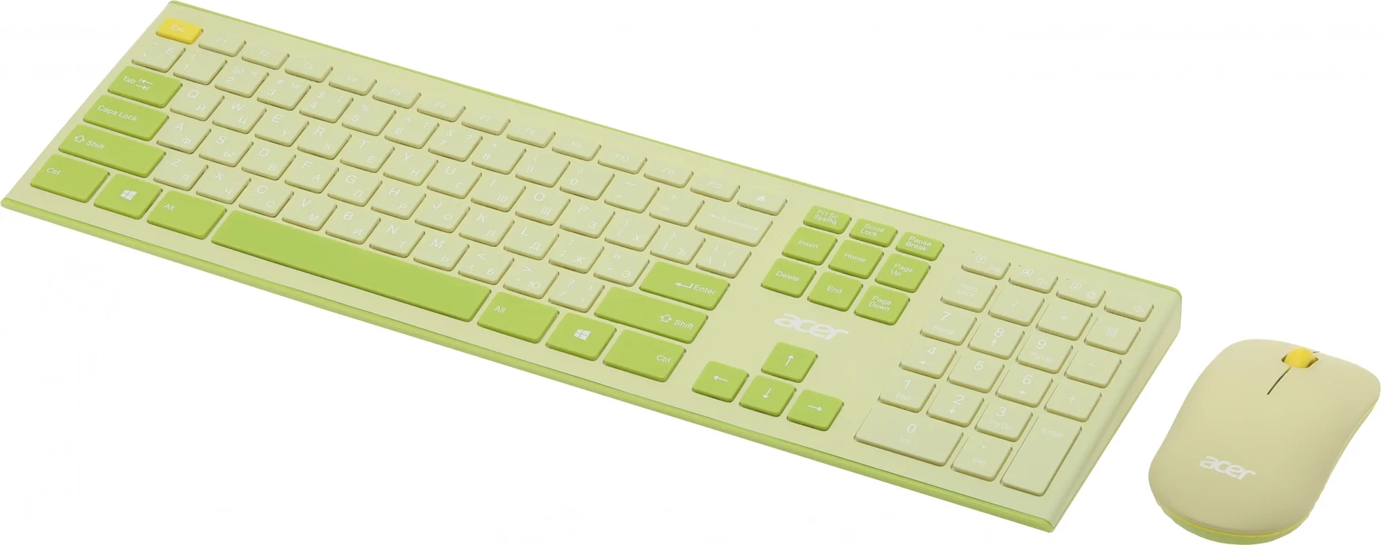Комплект клавиатура + мышь Acer OCC205 беспроводной USB, 1200 dpi, зеленый/желтый