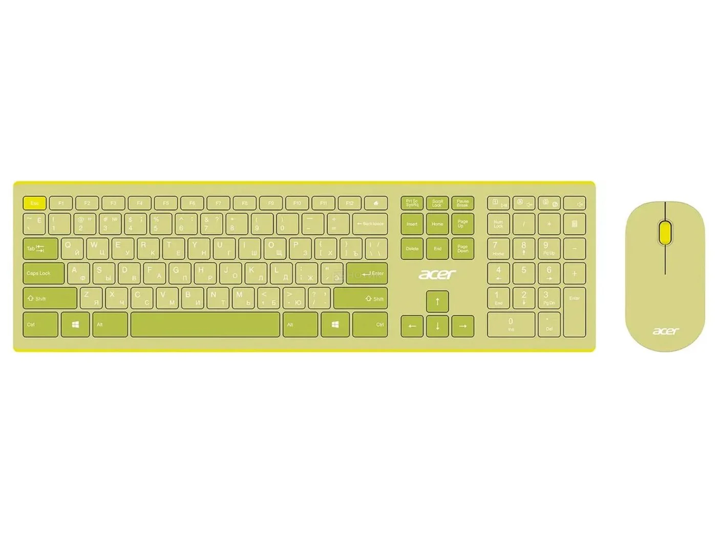 Комплект клавиатура + мышь Acer OCC205 беспроводной USB, 1200 dpi, зеленый/желтый
