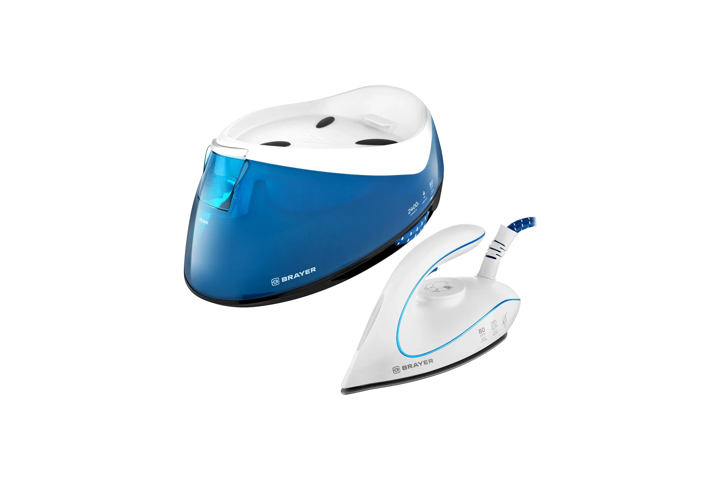 Парогенератор BRAYER BR4150, 2400 Вт, керамич, антикапля, давл. 4 бар, 900 мл, верт отпарив.