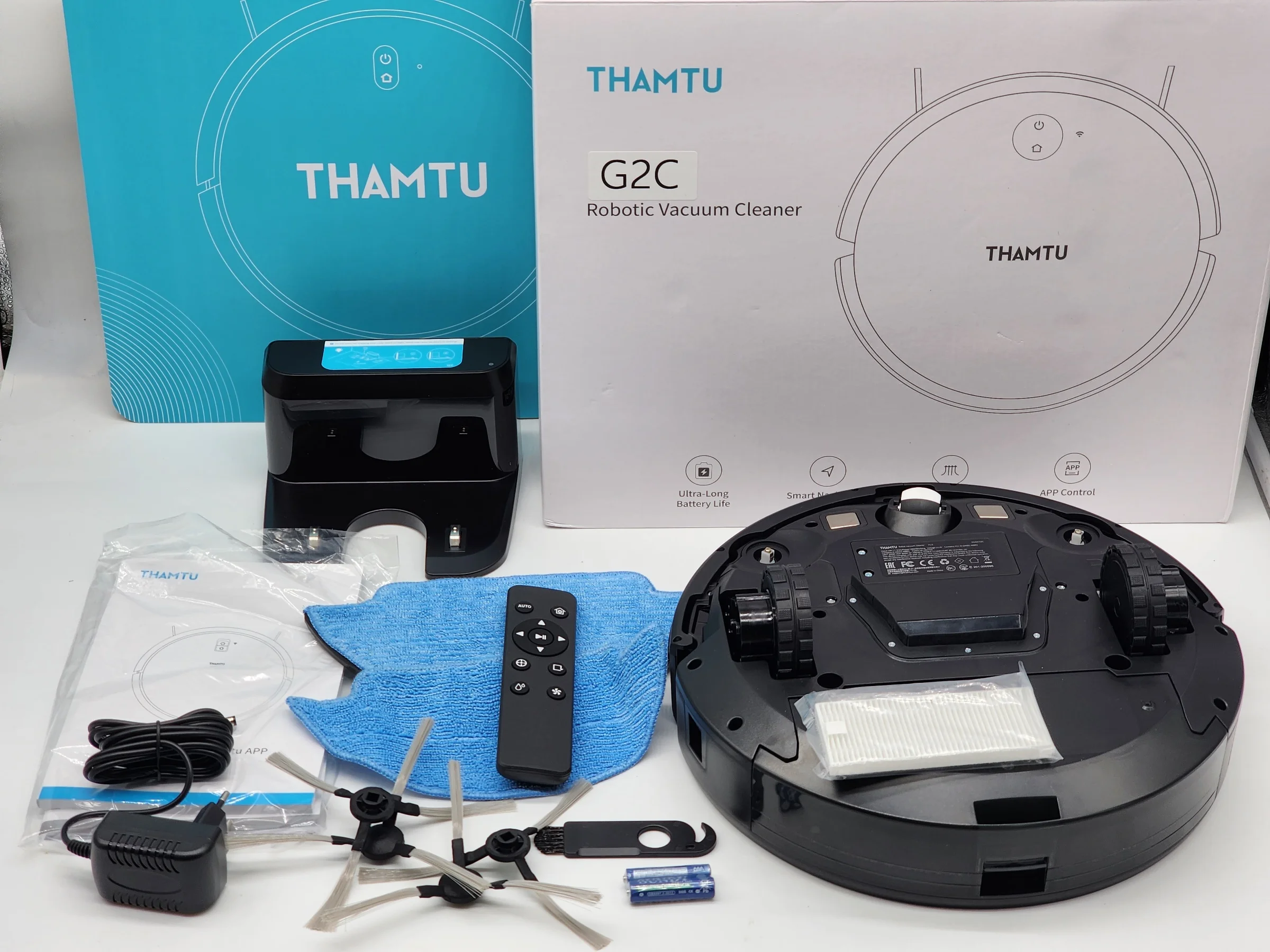 Робот пылесос Thamtu G2C (белый) Сухая/ВЛАЖНАЯ 2600мАч120мин.раб.2200Па всас.3реж.4 щетки. пульт/сма