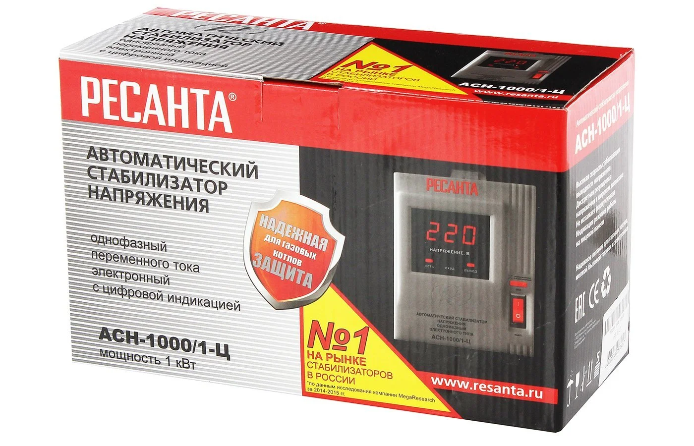 Стабилизатор напряжения Ресанта АСН- 1 000 Н2/1-Ц 160-260 В 1 кВт IP 20 (негерметизирован)