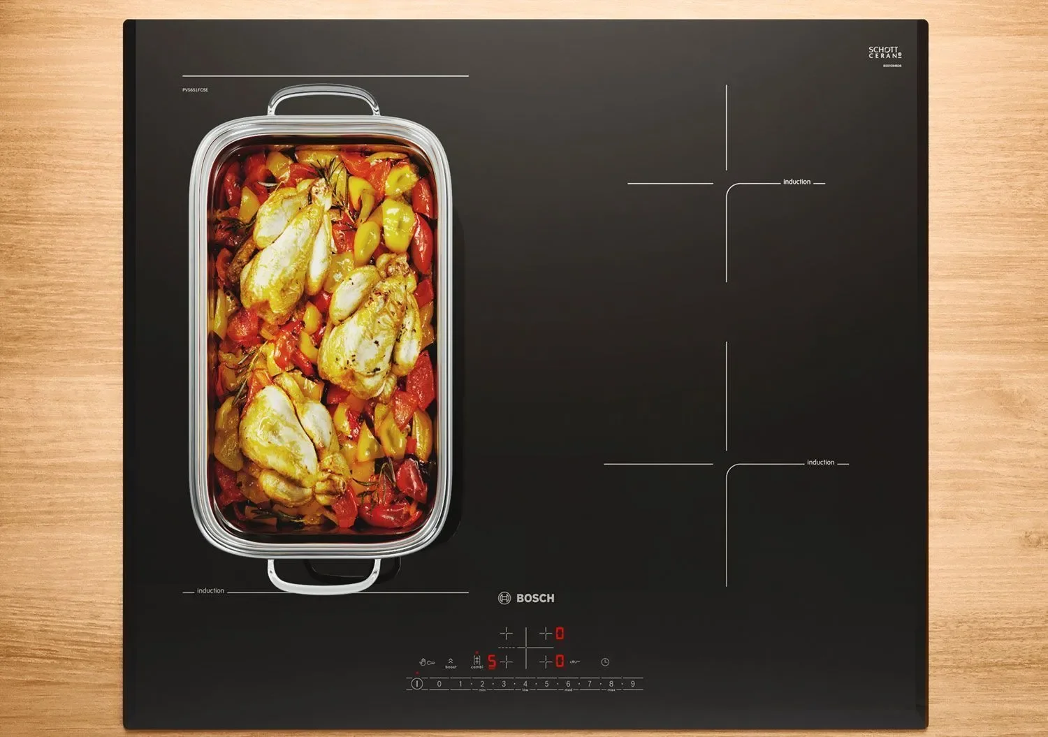 Индукционная варочная панель Bosch 6 series, 60 см, индукция, 1 зона расширения под гусятницу, скошенные края, Perfect fry plus, сенсорное управление,