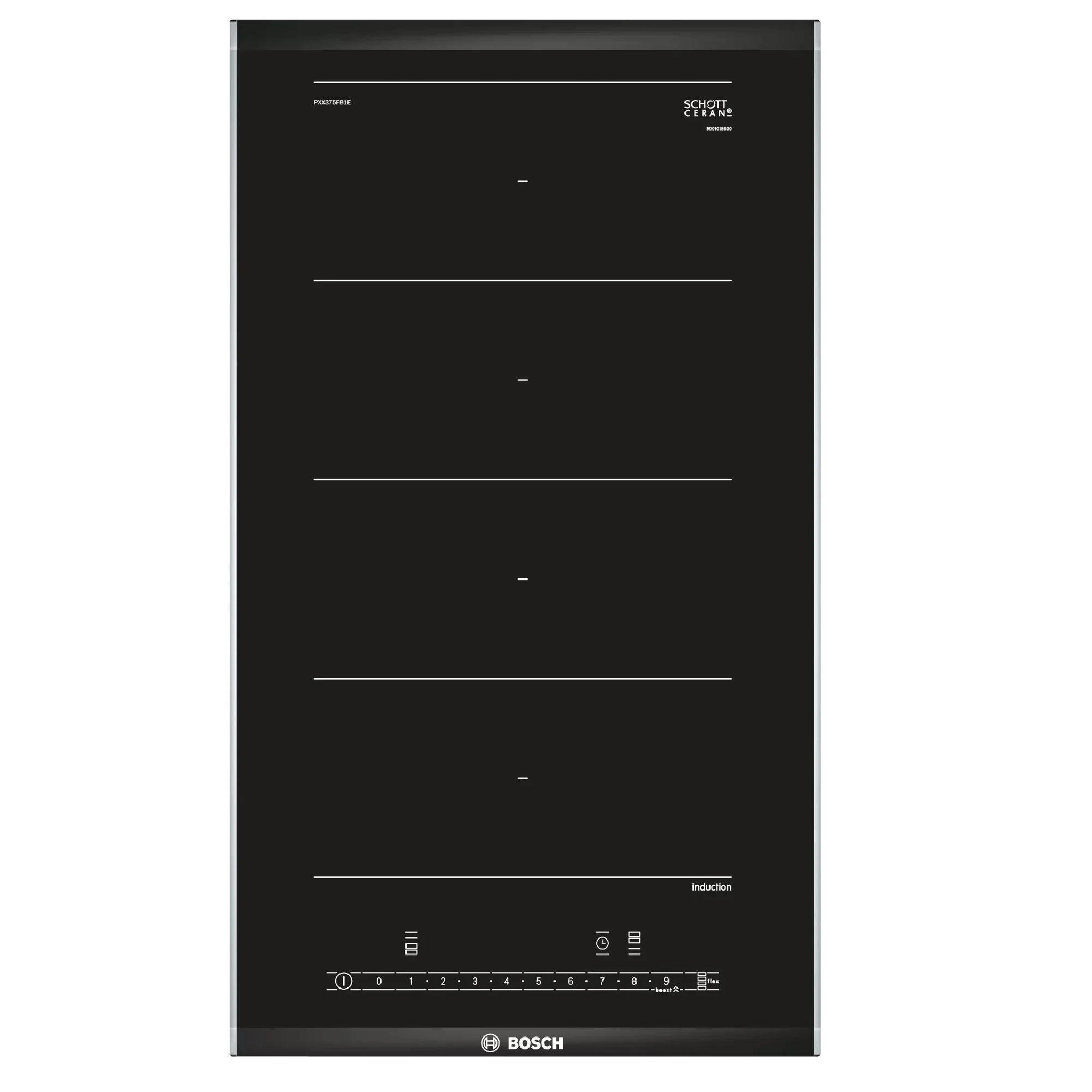 Индукционная варочная панель Bosch PXX375FB1E Домино, 2 конфорки, ширина 30 см, материал поверхности: стеклокерамика, зона расширения FlexInduction