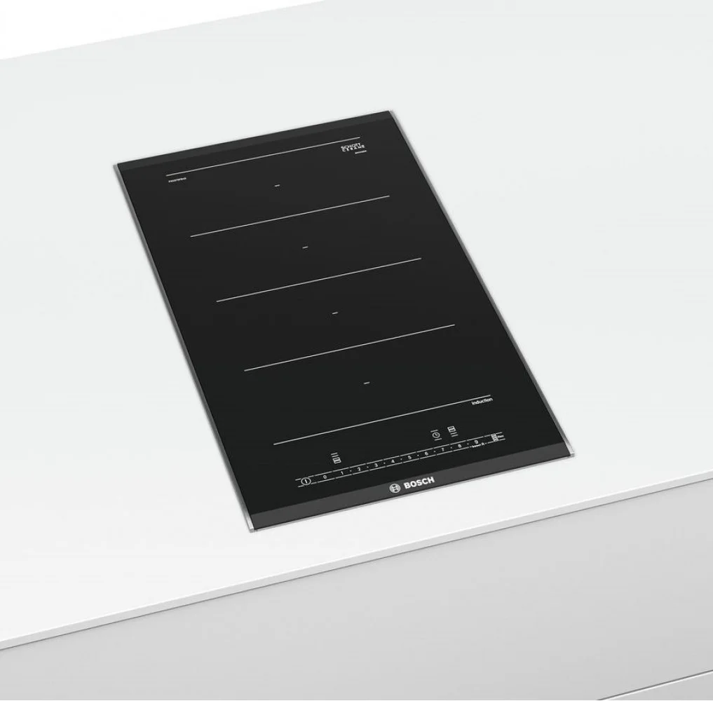 Индукционная варочная панель Bosch PXX375FB1E Домино, 2 конфорки, ширина 30 см, материал поверхности: стеклокерамика, зона расширения FlexInduction