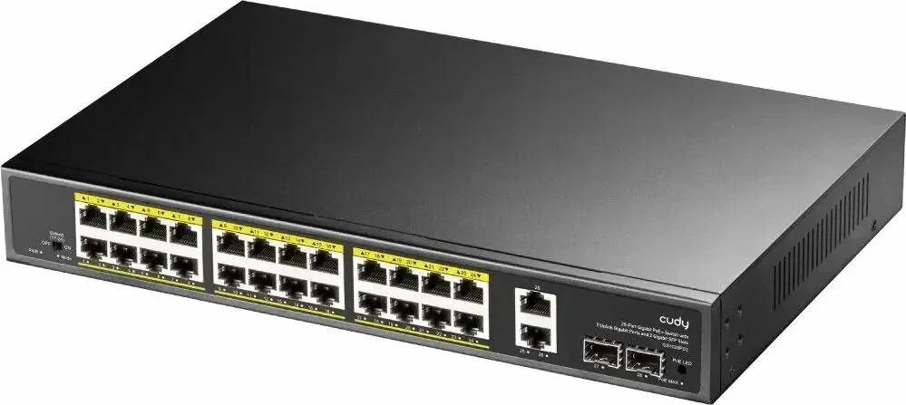 Коммутатор Cudy GS1026PS2, (L2) 26x1 Гбит/с 2xКомбо(1000BASE-T/SFP), 2SFP, 24PoE, 300W, неуправляемый