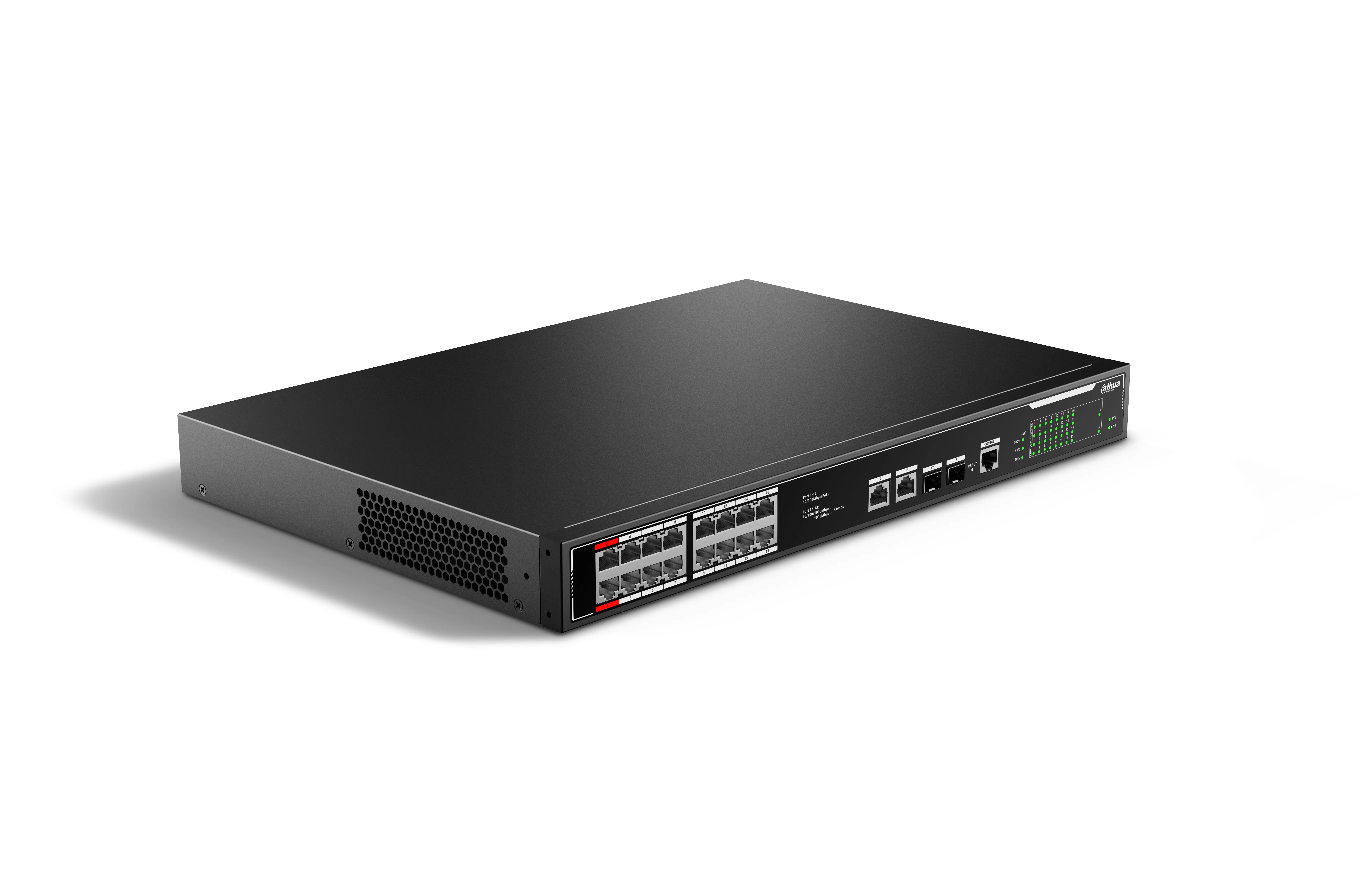 Коммутатор Dahua 18-Port Managed 10/100M RJ45 16-port PoE Switch, 190W, Metal case