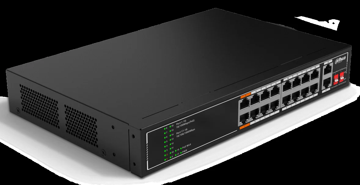Коммутатор Dahua 18-Port Managed 10/100M RJ45 16-port PoE Switch, 190W, Metal case