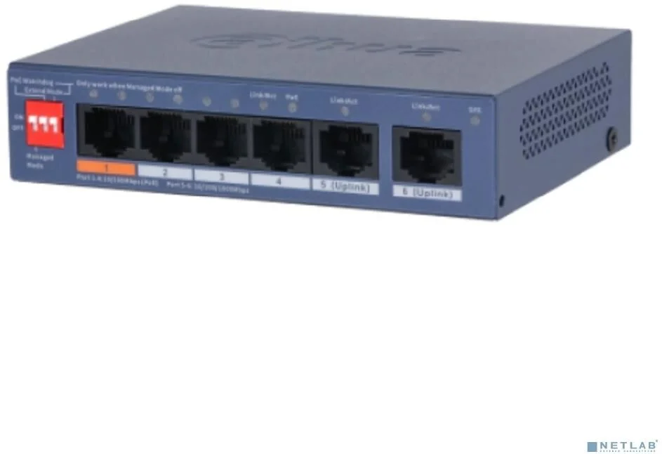 Коммутатор Dahua DH-CS4005-4ET1GT-60 4-портовый гигабитный PoE с функцией облачного управления, 4xRJ45 100Mb, 1xRJ45 1Gb uplink, суммарно 60Вт