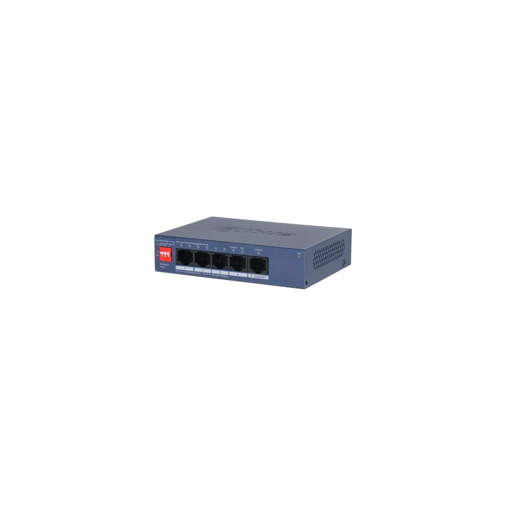 Коммутатор Dahua DH-CS4005-4ET1GT-60 4-портовый гигабитный PoE с функцией облачного управления, 4xRJ45 100Mb, 1xRJ45 1Gb uplink, суммарно 60Вт