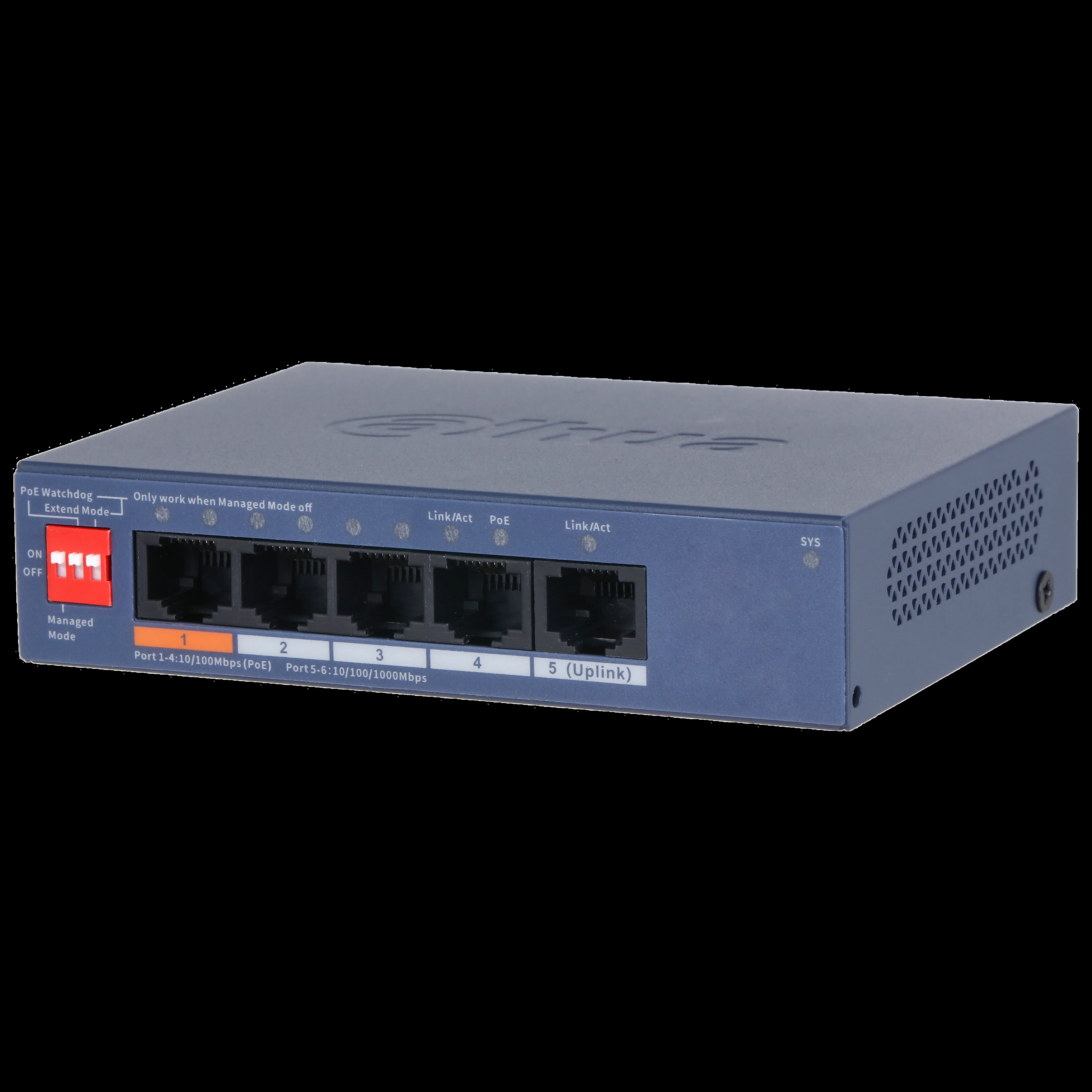 Коммутатор Dahua DH-CS4006-4ET2GT-60 4-портовый гигабитный PoE с функцией облачного управления, 4xRJ45 100Mb, 2xRJ45 1Gb uplink, суммарно 60Вт