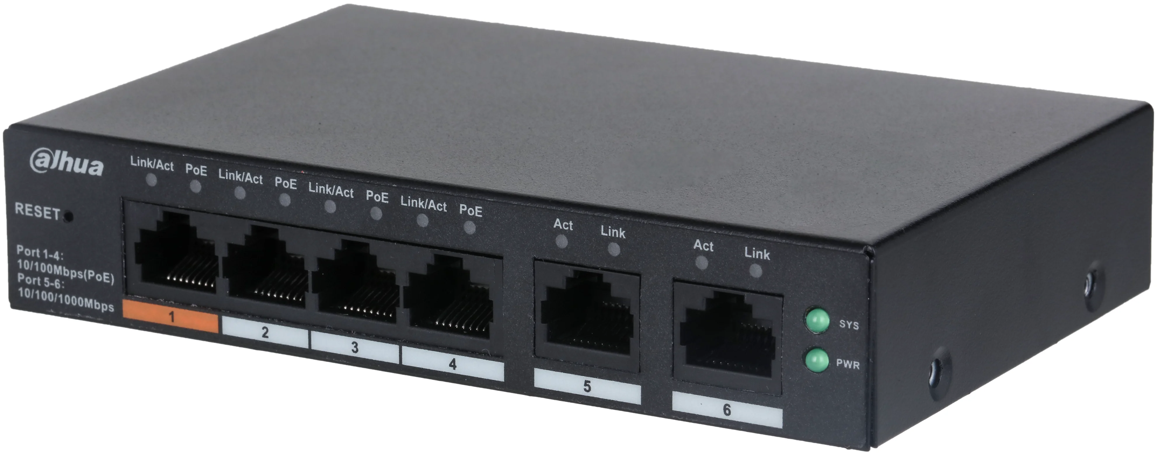 Коммутатор Dahua DH-CS4006-4ET2GT-60 4-портовый гигабитный PoE с функцией облачного управления, 4xRJ45 100Mb, 2xRJ45 1Gb uplink, суммарно 60Вт