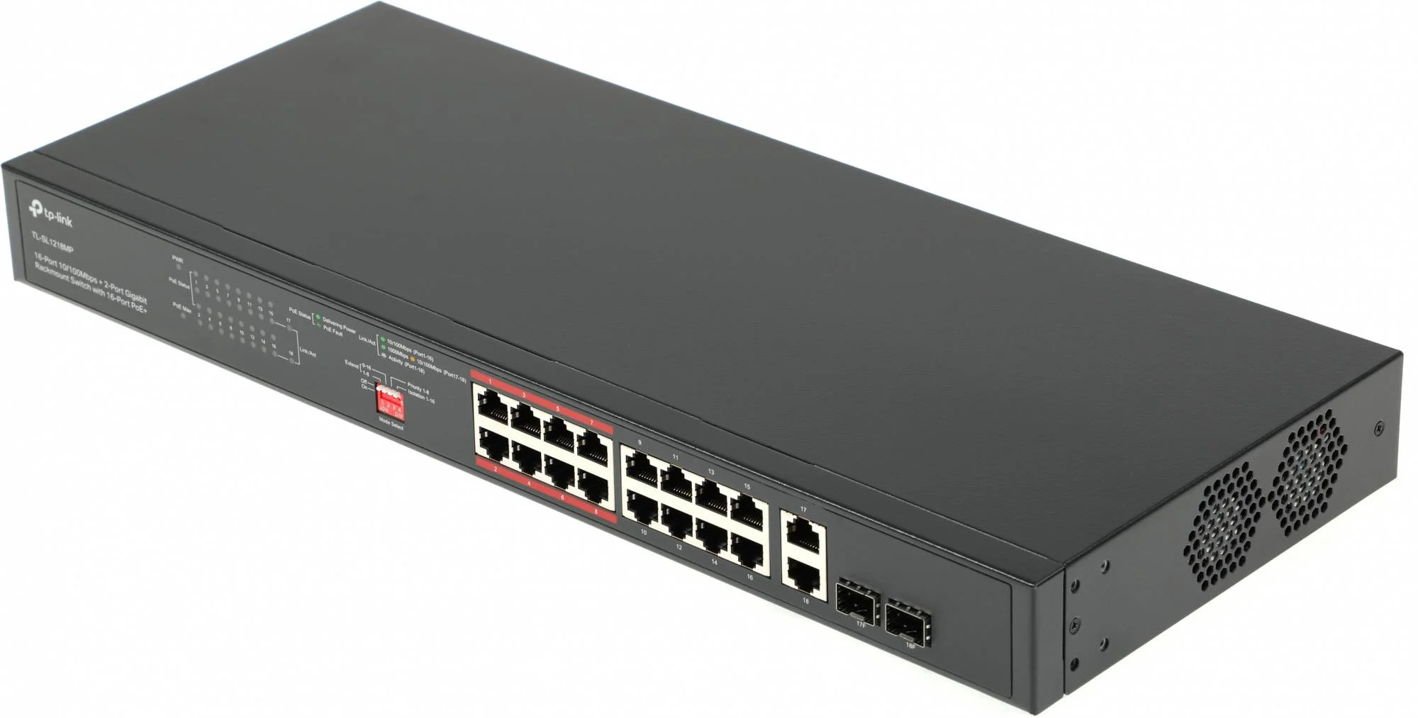 Коммутатор Dahua DH-CS4218-16ET-135 (L2) 16x100Мбит/с 2xКомбо (1000BASE-T/SFP) 16PoE 135W управляемый
