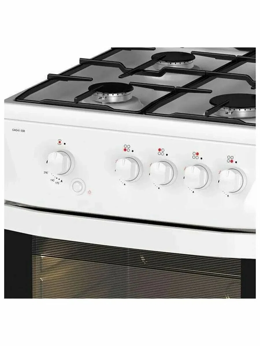 Плита Газовая Darina 1D1 GM 241 008 W белый/черный (стеклянная крышка) реш.чугун