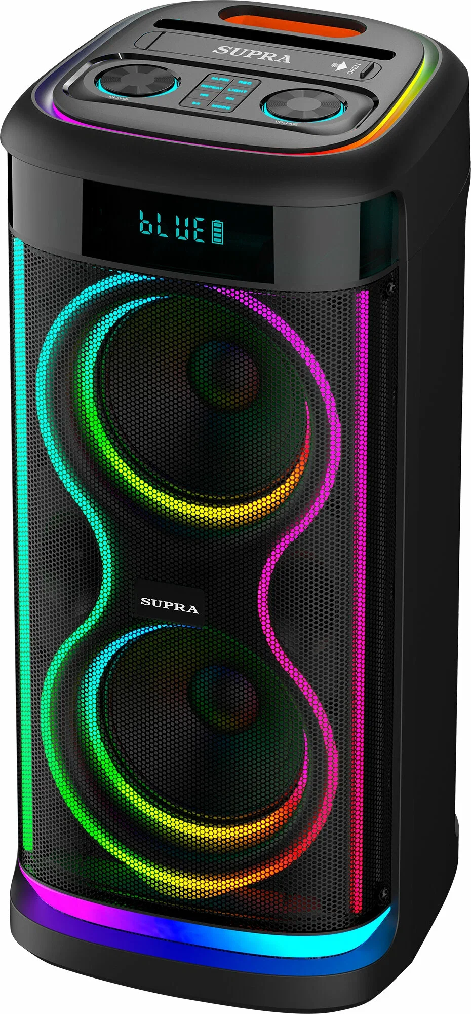 Мидисистемы SUPRA SMB-890, 800 Вт, акб 12 В, 7000 мАч USB разъем FM MP3 320х335х720мм