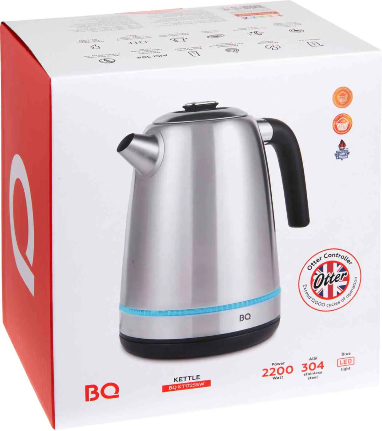 Эл,чайник BQ-KT1725SW Сталь-Чёрный 2200 Вт, 1,7 л, сталь