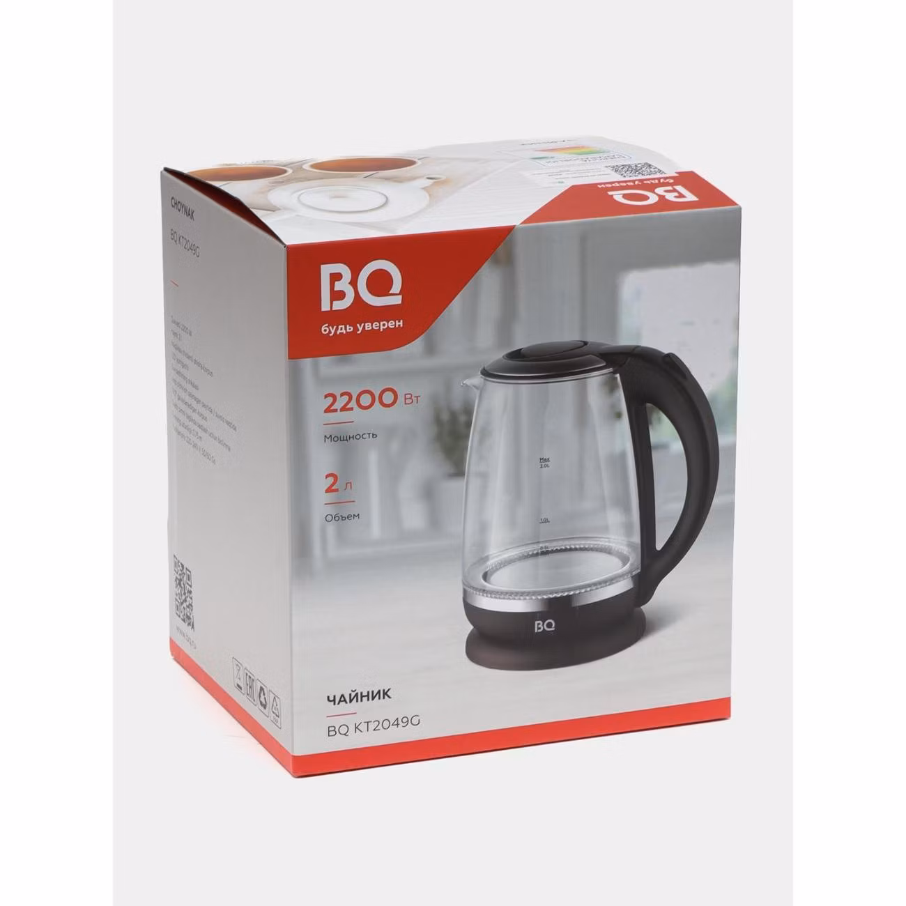 Эл,чайник BQ-KT2049G Чёрный (2200 Вт, 2 л, стекло)