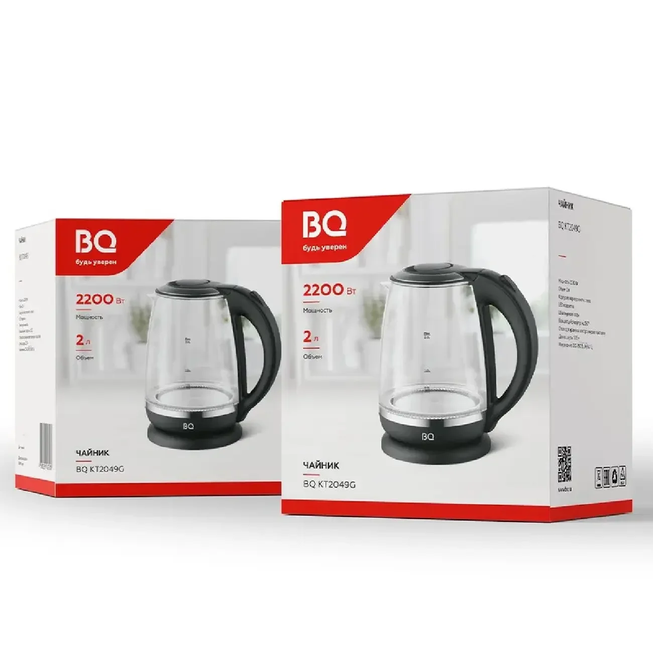 Эл,чайник BQ-KT2049G Чёрный (2200 Вт, 2 л, стекло)