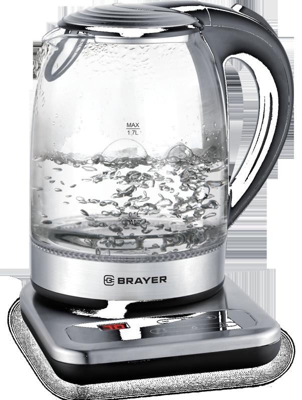 Эл,чайник BRAYER BR1003 (2200Вт. 1,7 л, стекл., подставка, 40-100 °С, Под. t, подсветка, черн.)