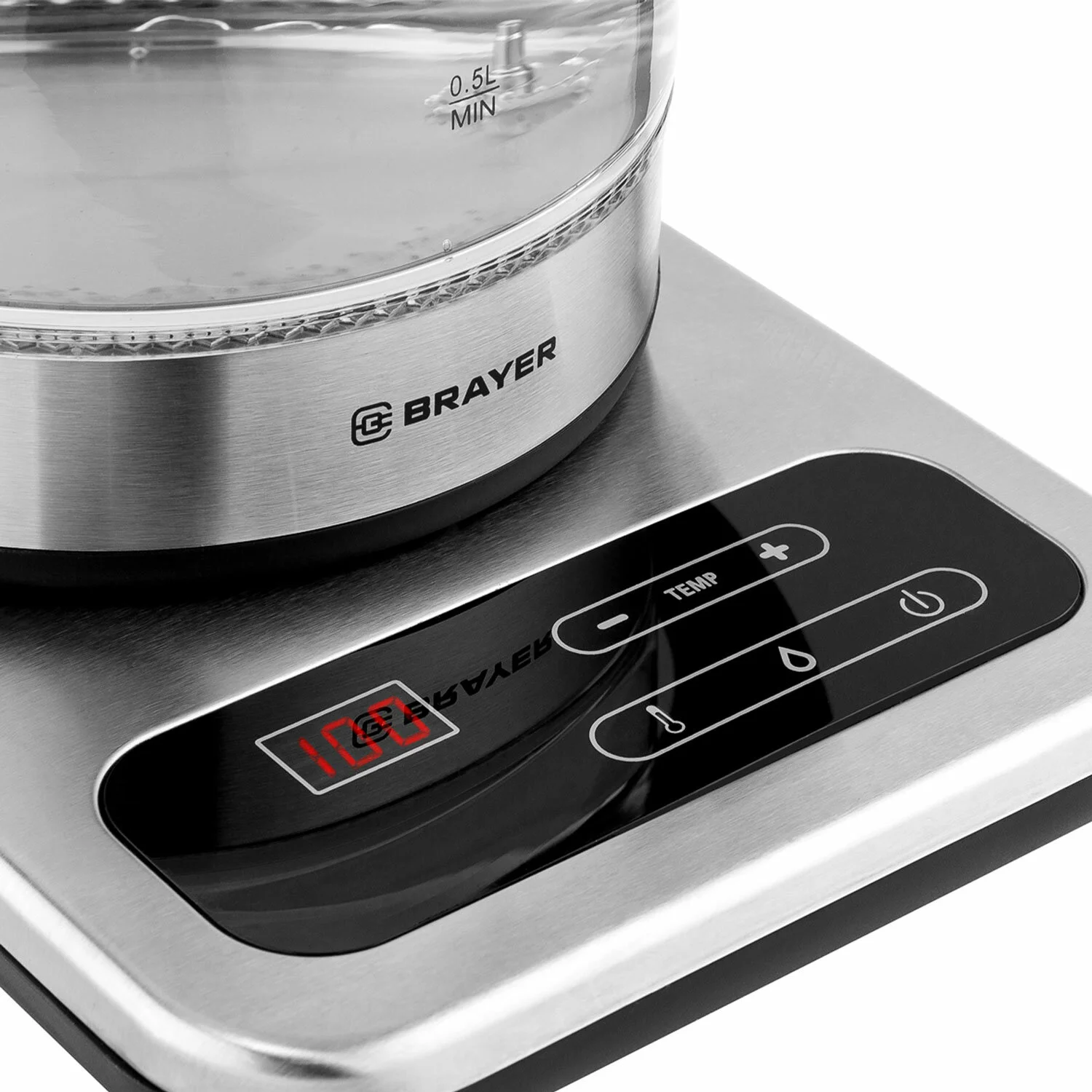 Эл,чайник BRAYER BR1003 (2200Вт. 1,7 л, стекл., подставка, 40-100 °С, Под. t, подсветка, черн.)