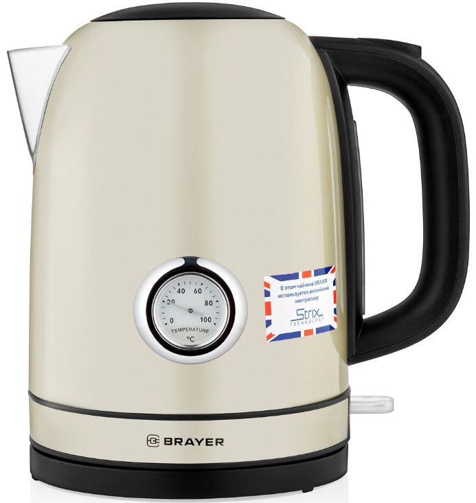 Эл,чайник BRAYER BR1005YE (2200Вт, 1,7л, STRIX, сталь окраш, термометр,)