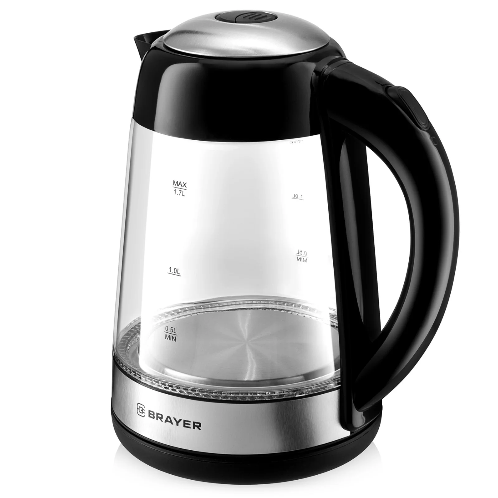 Эл,чайник BRAYER BR1012, 2200 Вт, 1,7 л, высококач.стекло, подсвет, автоотключ при закип