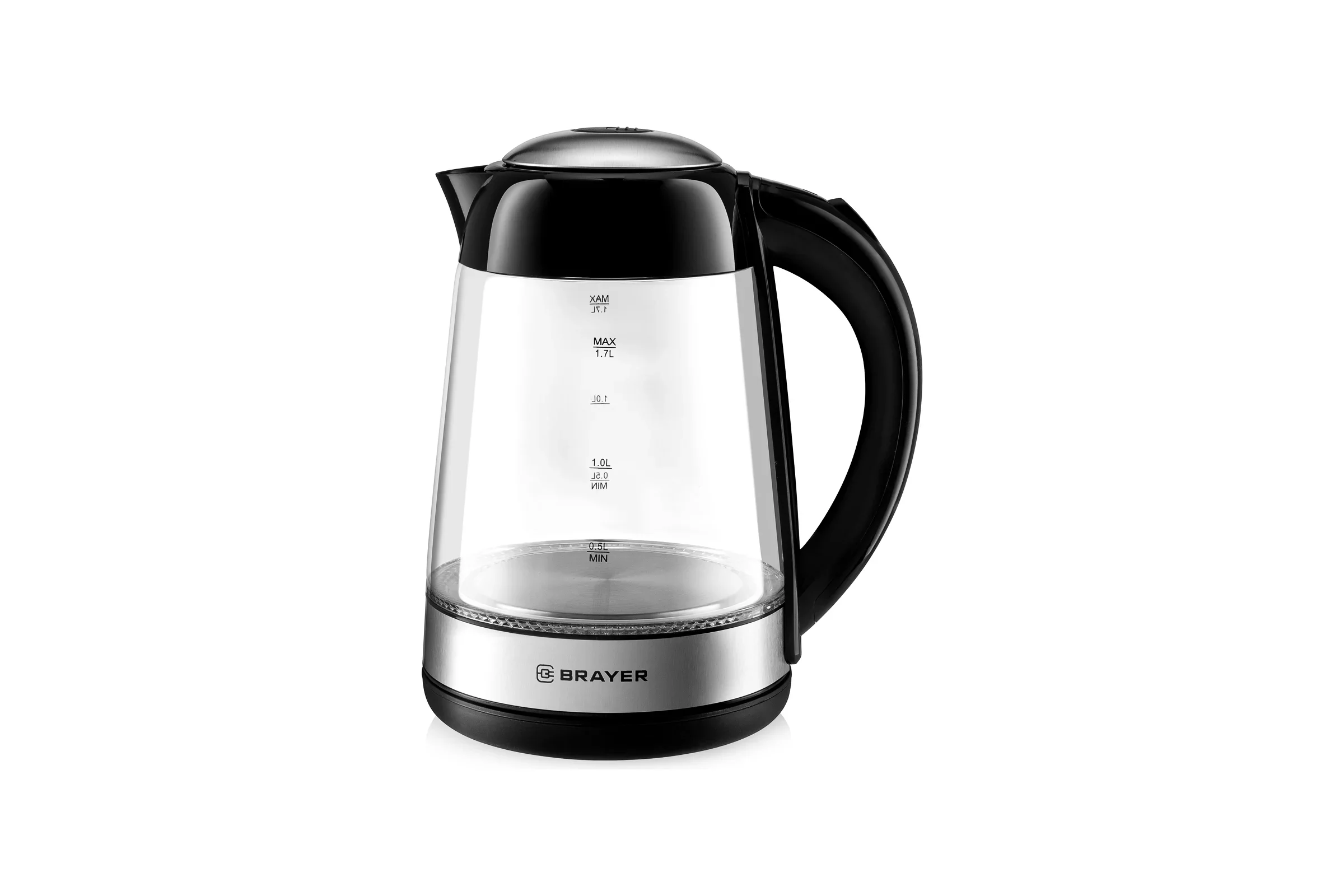 Эл,чайник BRAYER BR1012, 2200 Вт, 1,7 л, высококач.стекло, подсвет, автоотключ при закип