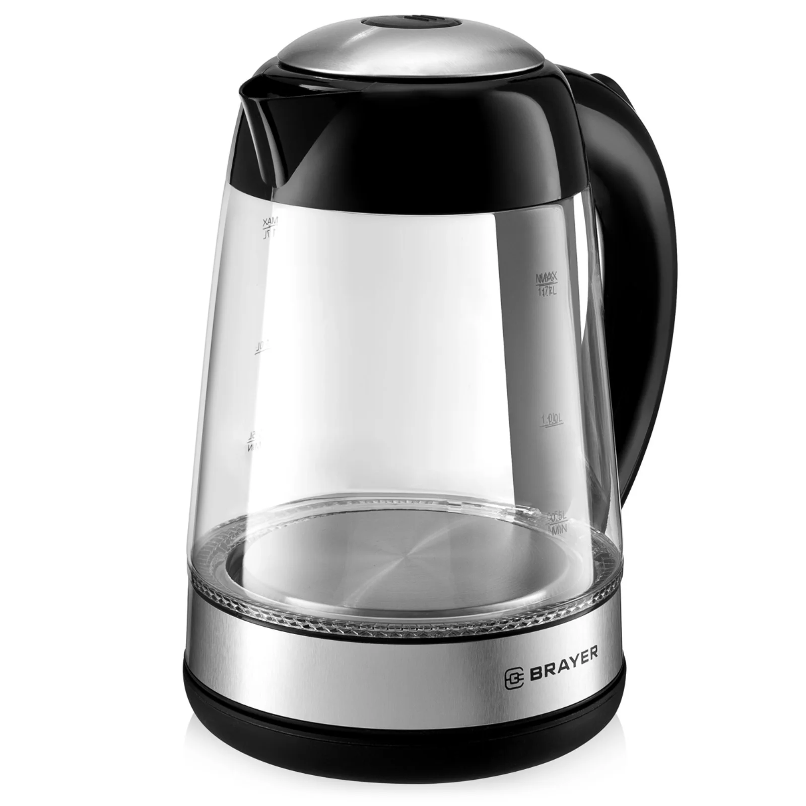 Эл,чайник BRAYER BR1012, 2200 Вт, 1,7 л, высококач.стекло, подсвет, автоотключ при закип