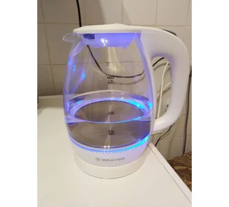 Эл,чайник BRAYER BR1013WH, 2200 Вт, 1,8 л, высокопроч.стекл, подсвет, автоотк, моющ. Фил