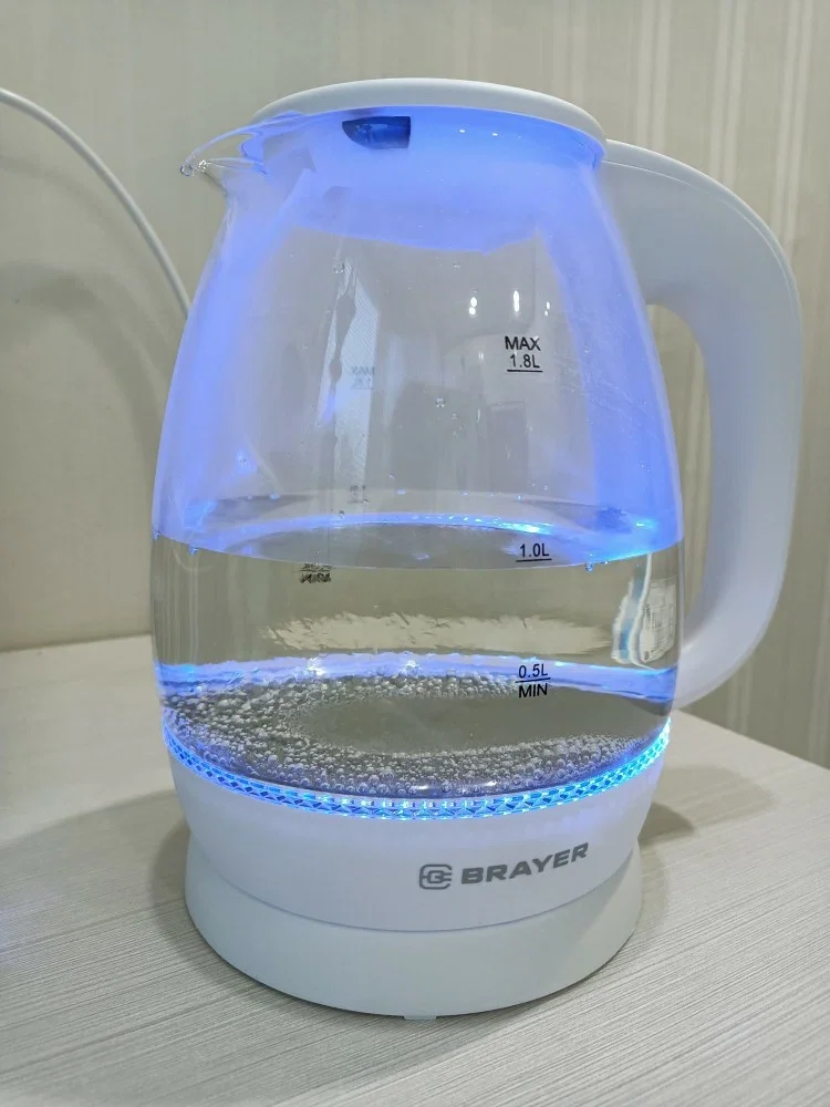 Эл,чайник BRAYER BR1013WH, 2200 Вт, 1,8 л, высокопроч.стекл, подсвет, автоотк, моющ. Фил