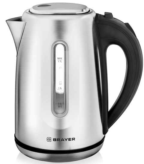 Эл,чайник BRAYER BR1014, 2200 Вт, 1,7 л, нержав.сталь, индикат. уровн. воды, автоотключ