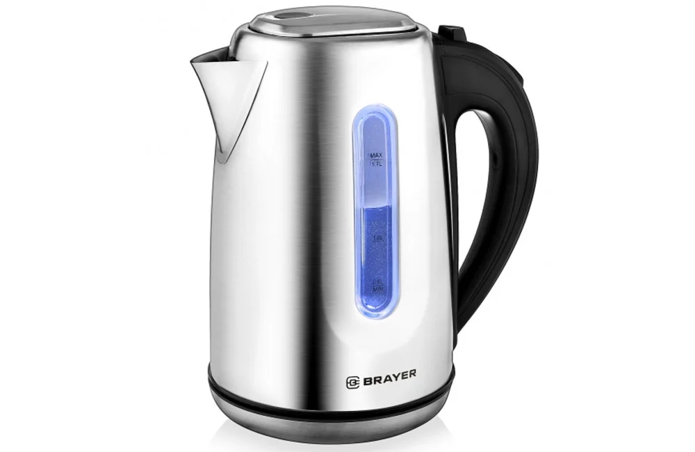 Эл,чайник BRAYER BR1014, 2200 Вт, 1,7 л, нержав.сталь, индикат. уровн. воды, автоотключ