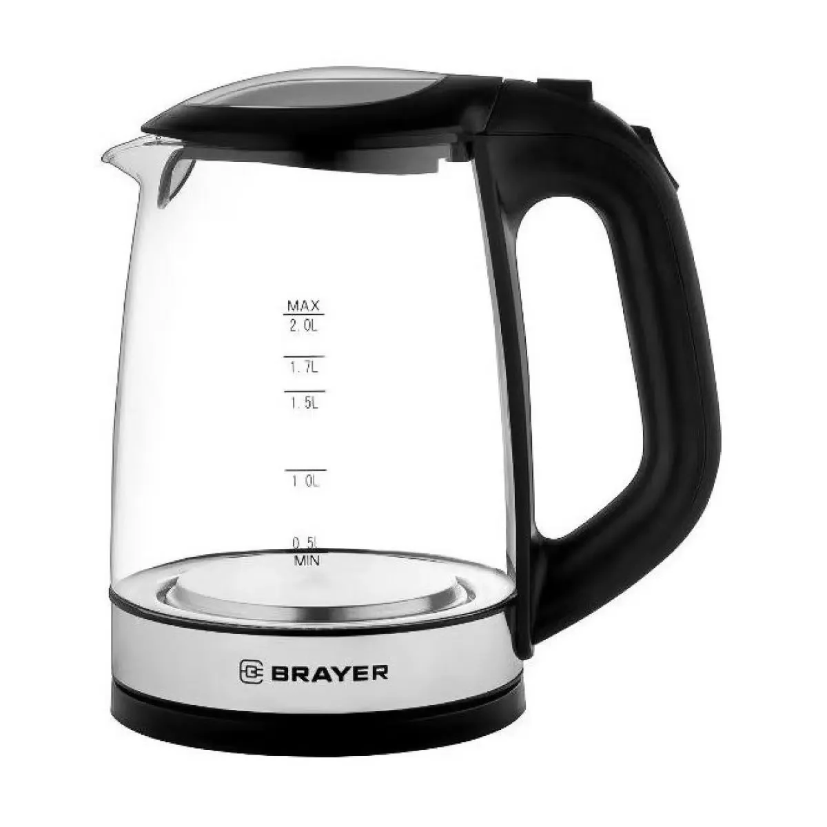 Эл,чайник BRAYER BR1040 BK (2220Вт,  2 л, стекл., черный.)